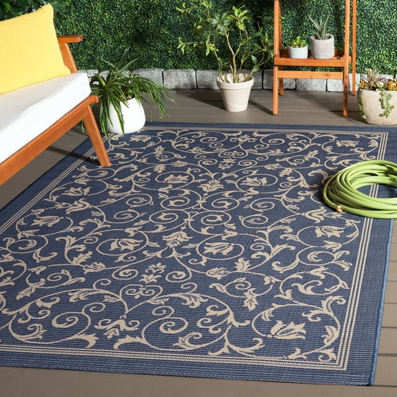 Safavieh Courtyard Nanda Botanical Indoor/Outdoor Area Rug, Blue/Natural, 5'3" x 7'7"