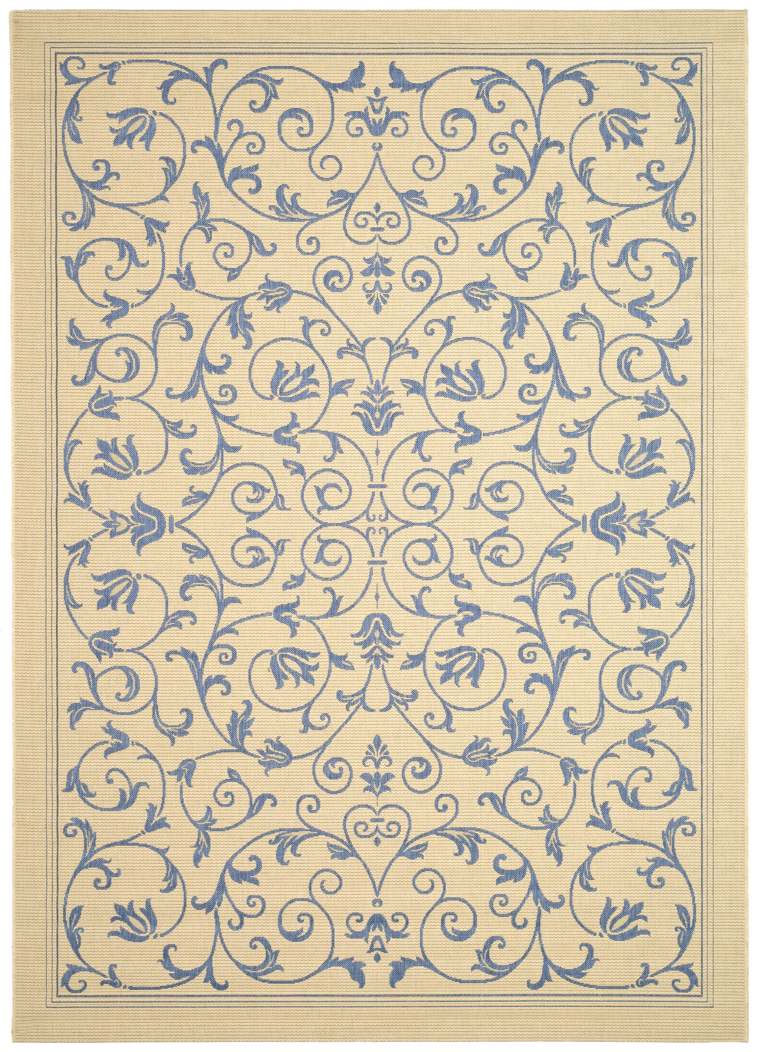Natural and Blue Rectangular Synthetic Indoor/Outdoor Area Rug