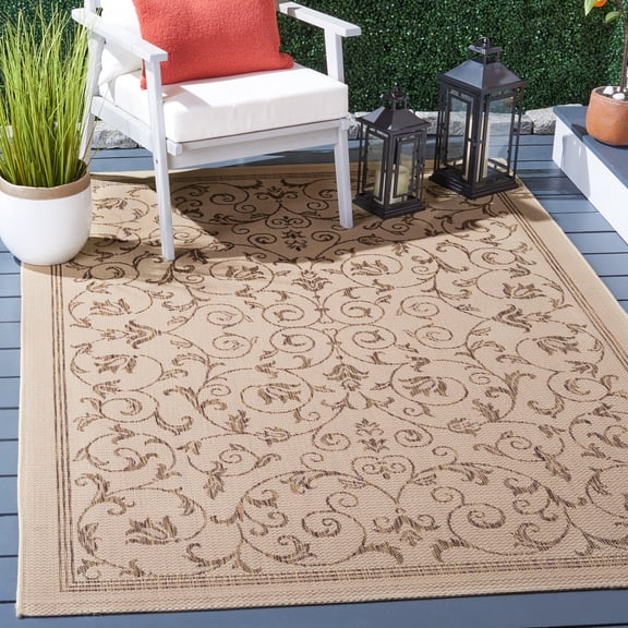 Safavieh Courtyard Nanda Botanical Indoor/Outdoor Area Rug, Natural/Brown, 5'3" x 7'7"