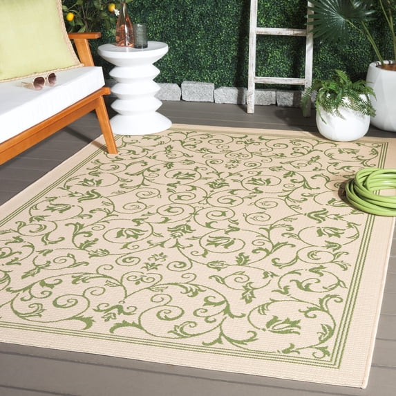 Safavieh Courtyard Nanda Botanical Indoor/Outdoor Area Rug, Natural/Olive, 5'3" x 7'7"