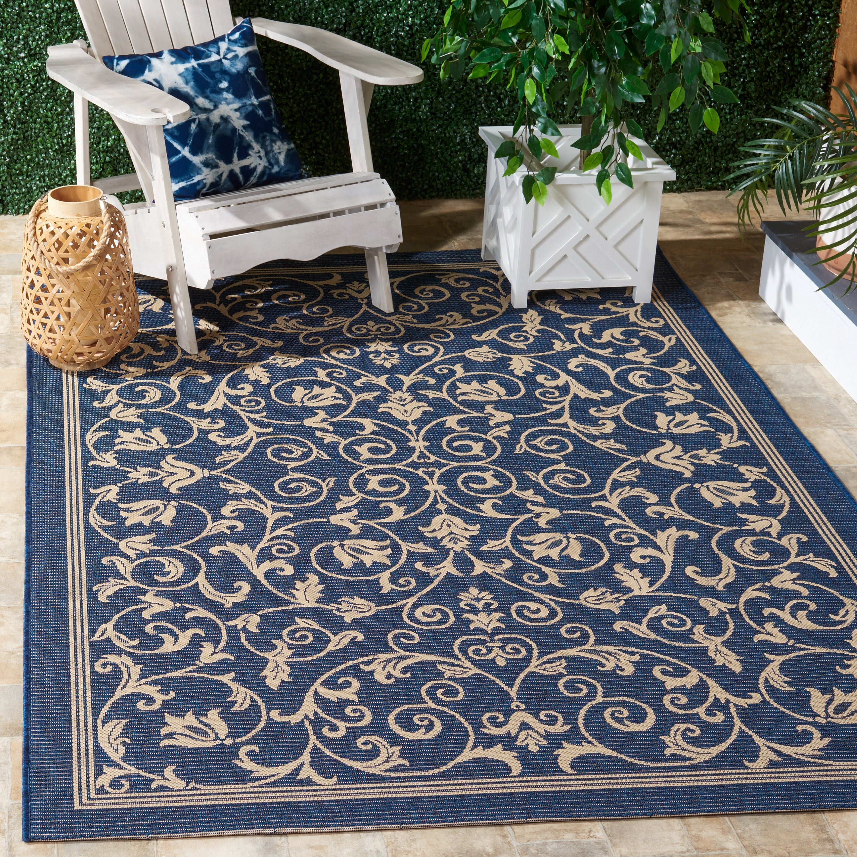 Gd Nanda Rug Safavieh Courtyard Nanda Botanical Indoor/Outdoor Area Rug, Navy/Beige ...