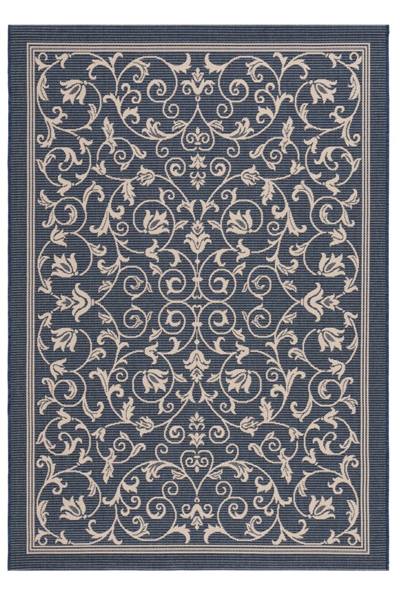 Courtyard Nanda Botanical Indoor/Outdoor Area Rug, Navy/Beige, 5'3" x 7'7"