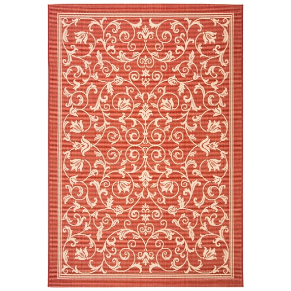 Safavieh Courtyard Nanda Botanical Indoor/Outdoor Area Rug, Red/Natural, 5'3" x 7'7"