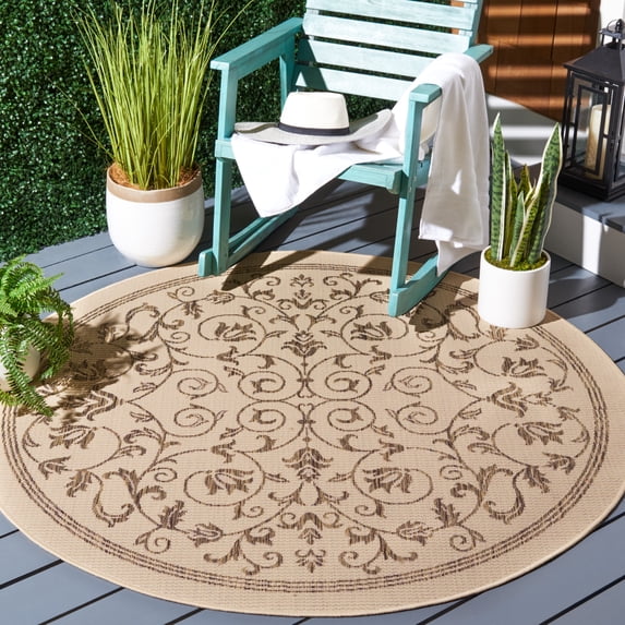 Safavieh Courtyard Nanda Botanical Indoor/Outdoor Area Rug, Natural/Brown, 6'7" x 6'7" Round