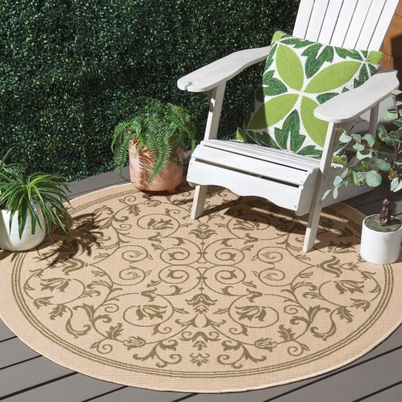 Safavieh Courtyard Nanda Botanical Indoor/Outdoor Area Rug, Natural/Olive, 6'7" x 6'7" Round