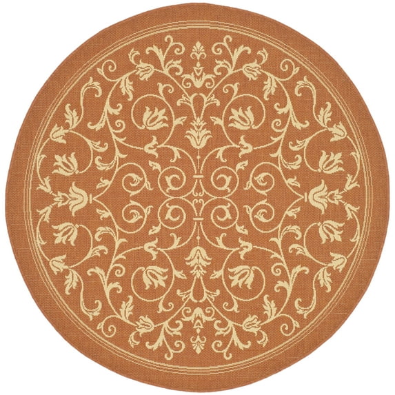 Safavieh Courtyard Nanda Botanical Indoor/Outdoor Area Rug, Terracotta/Natural, 6'7" x 6'7" Round
