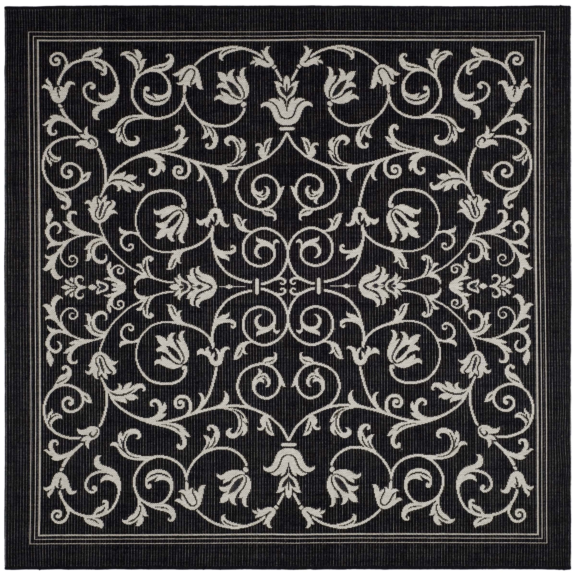 Safavieh Courtyard Collection 6'7" Square Black & Sand Indoor/Outdoor Rug