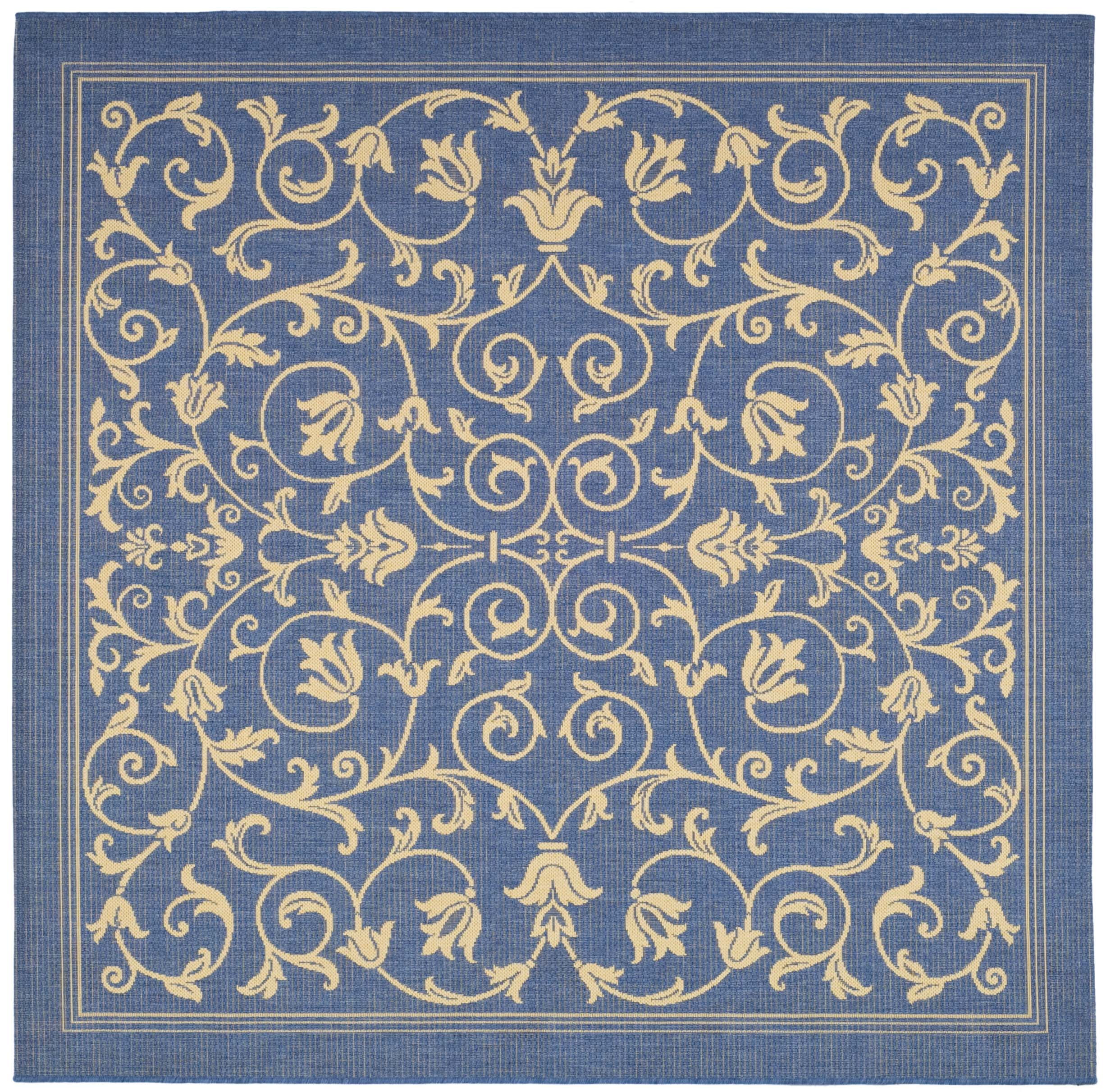 Blue/Natural Easy-Care Synthetic Square Area Rug, 6'7" x 6'7"