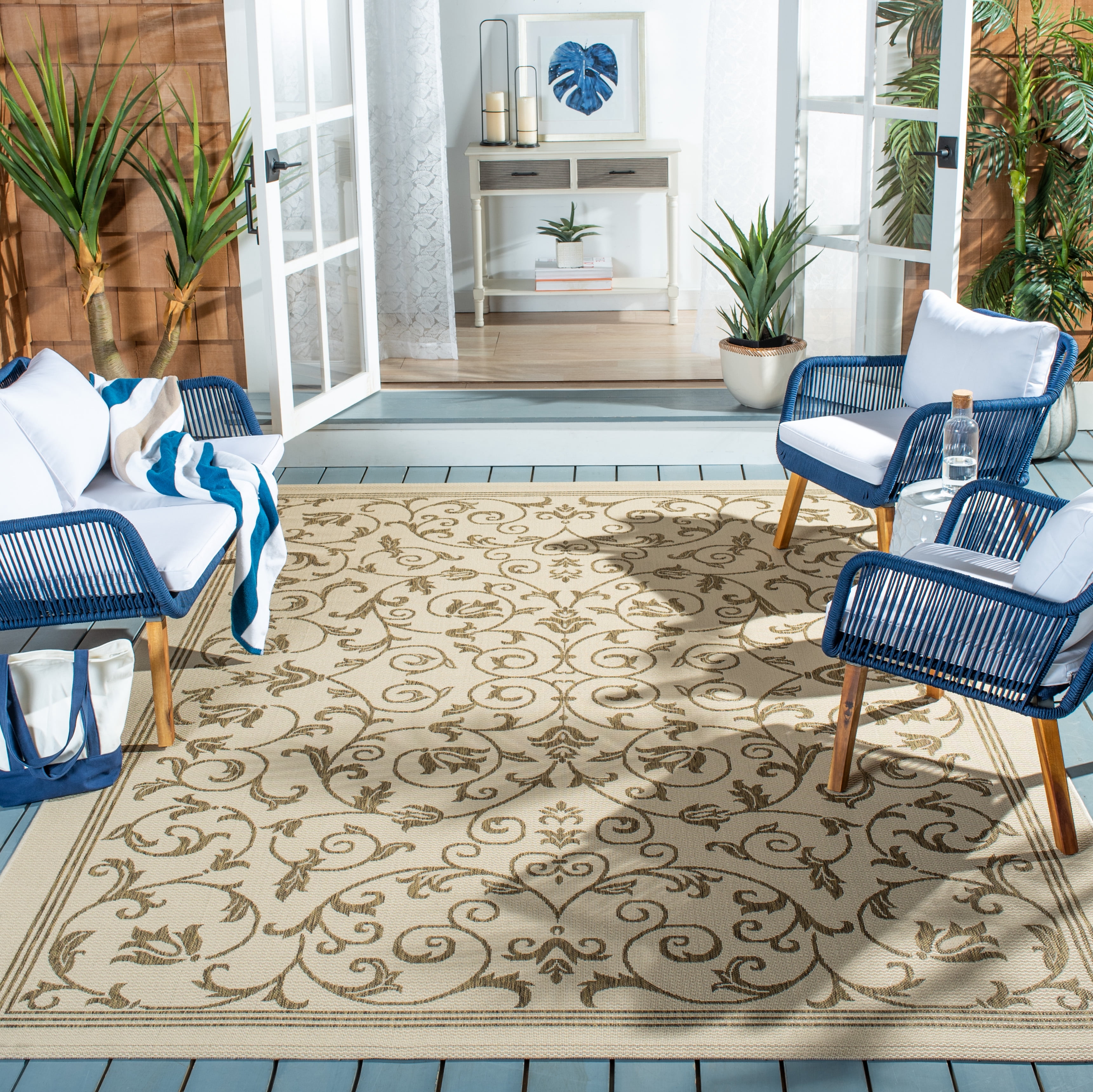 Gd Nanda Rug Safavieh Courtyard Nanda Botanical Indoor/Outdoor Area Rug, Natural ...