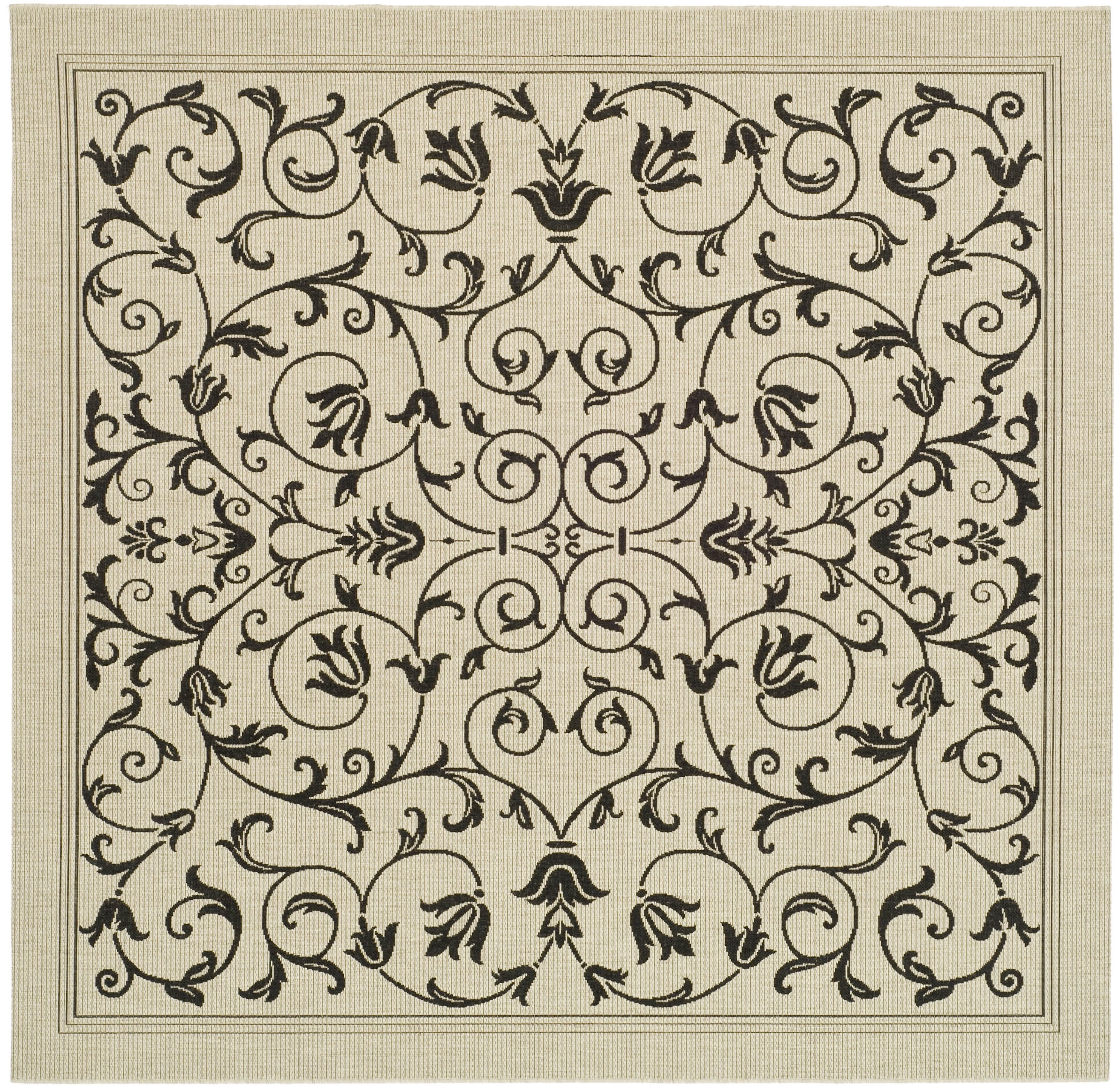 Sand and Black Baroque Print Outdoor Area Rug