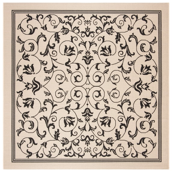 Safavieh Courtyard Nanda Botanical Indoor/Outdoor Area Rug, Sand/Black, 6'7" x 6'7" Square