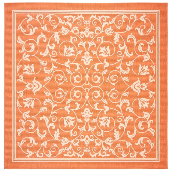 Safavieh Courtyard Nanda Botanical Indoor/Outdoor Area Rug, Terracotta/Natural, 6'7" x 6'7" Square