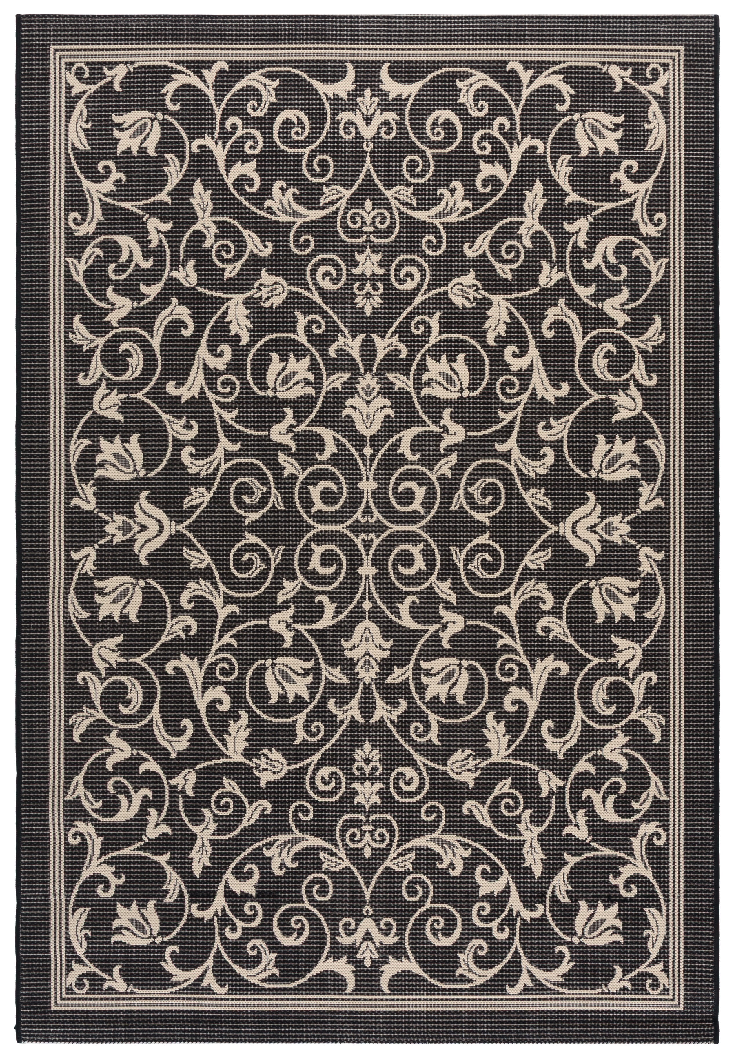 Safavieh Courtyard Nanda Botanical Indoor/Outdoor Area Rug, Black/Sand, 6'7" x 9'6"