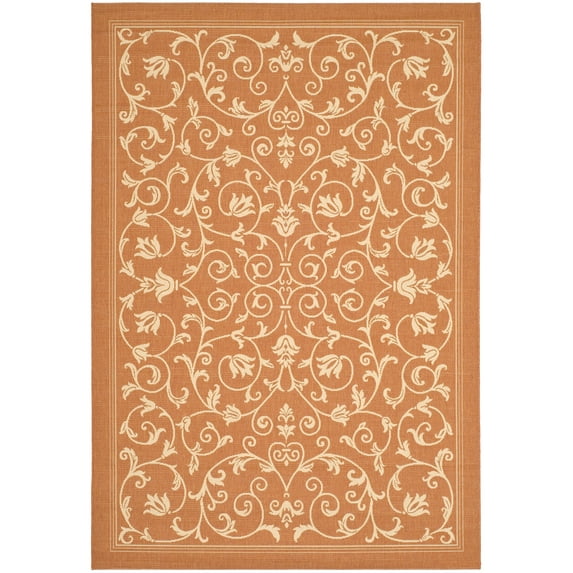 Safavieh Courtyard Nanda Botanical Indoor/Outdoor Area Rug, Terracotta/Natural, 6'7" x 9'6"