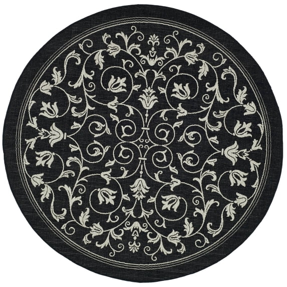 Safavieh Courtyard Nanda Botanical Indoor/Outdoor Area Rug, Black/Sand, 7'10" x 7'10" Round