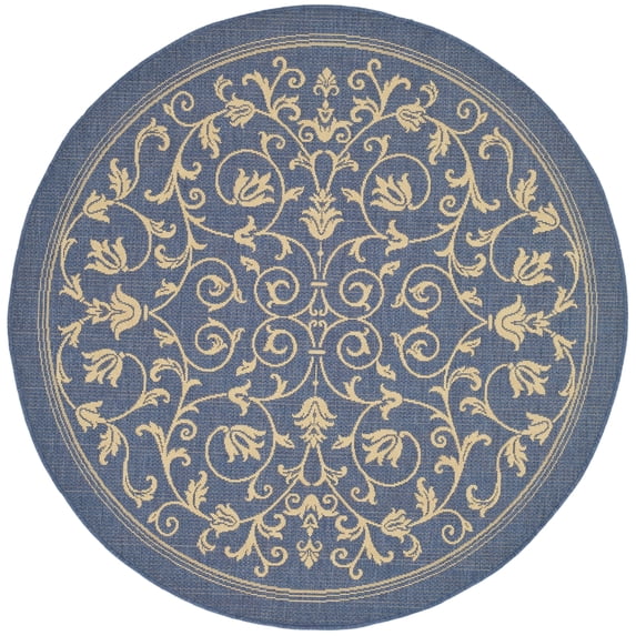 Safavieh Courtyard Nanda Botanical Indoor/Outdoor Area Rug, Blue/Natural, 7'10" x 7'10" Round