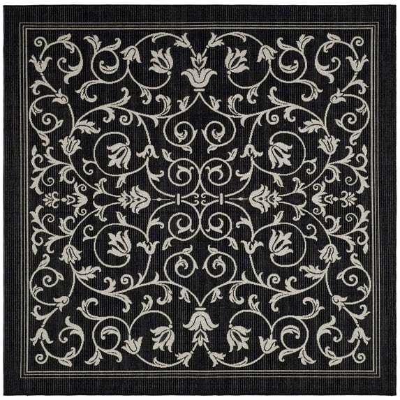 Safavieh Courtyard Nanda Botanical Indoor/Outdoor Area Rug, Black/Sand, 7'10" x 7'10" Square