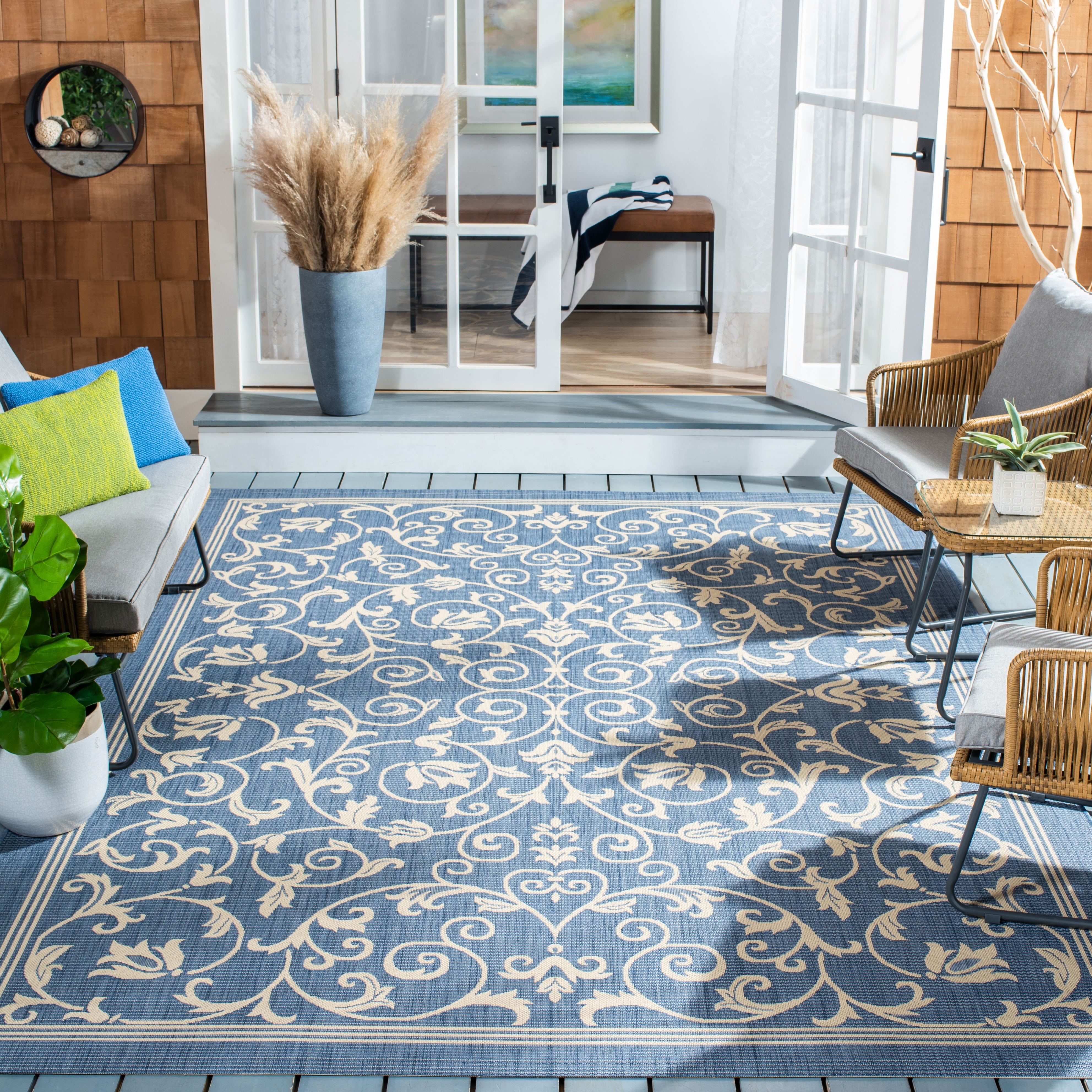 Gd Nanda Rug Safavieh Courtyard Nanda Botanical Indoor/Outdoor Area Rug, Blue ...