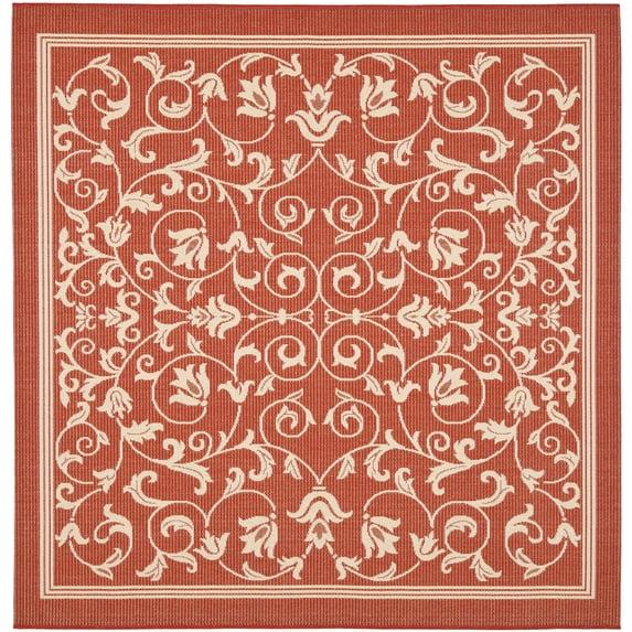Safavieh Courtyard Nanda Botanical Indoor/Outdoor Area Rug, Red/Natural, 7'10" x 7'10" Square