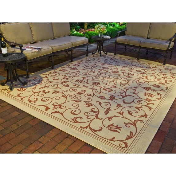 Safavieh Courtyard Nanda Botanical Indoor/Outdoor Area Rug, Natural/Terracotta, 9' x 12'