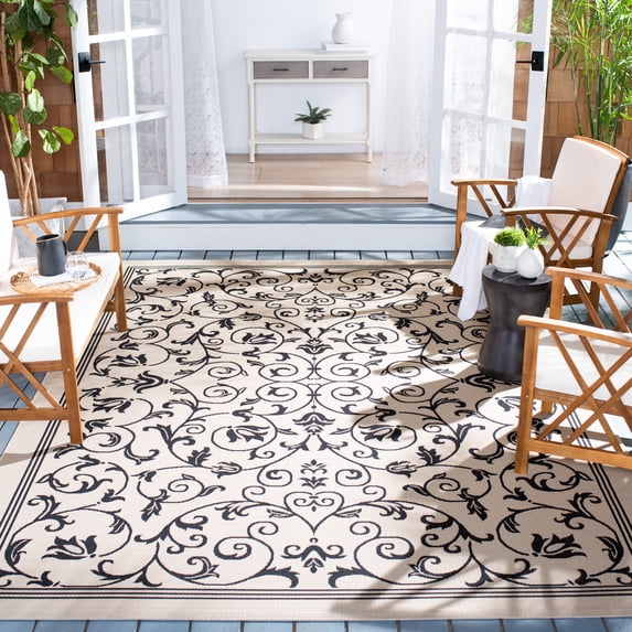Safavieh Courtyard Nanda Botanical Indoor/Outdoor Area Rug, Sand/Black, 8' x 11'
