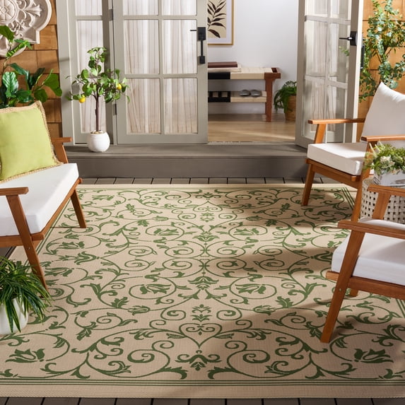 Safavieh Courtyard Nanda Botanical Indoor/Outdoor Area Rug, Natural/Olive, 9' x 12'