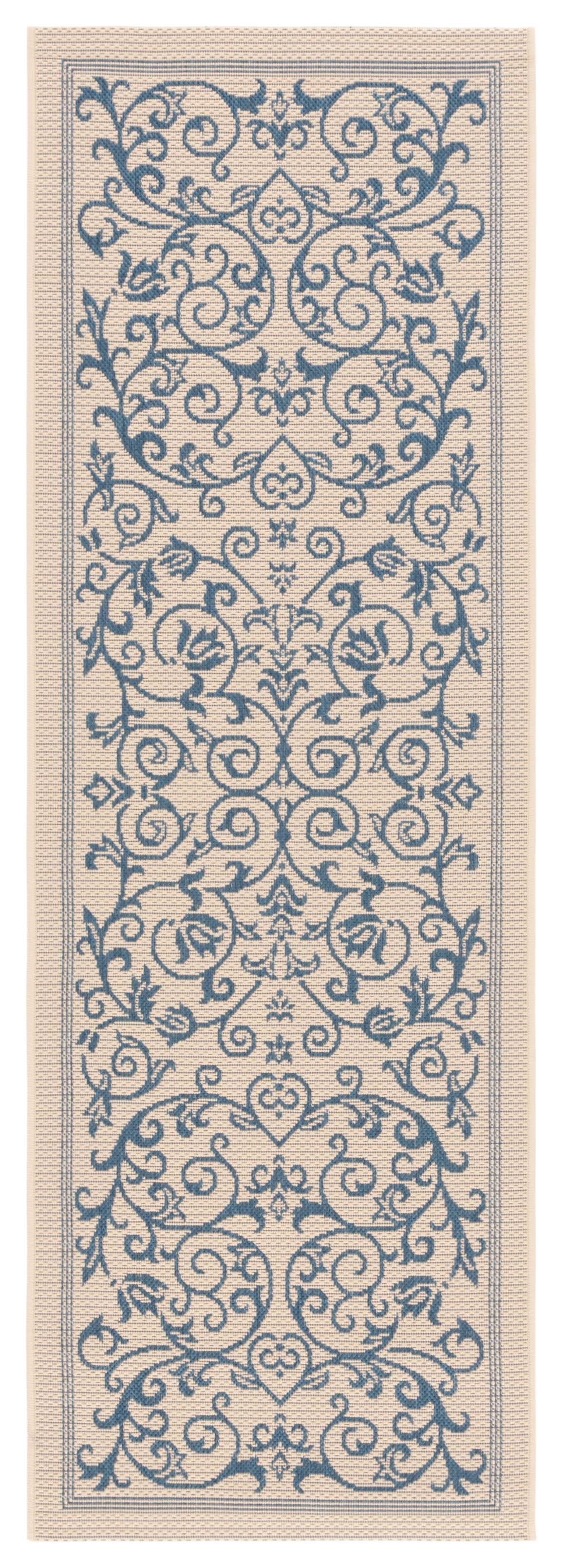 Safavieh Courtyard Nanda Botanical Indoor/Outdoor Runner Rug, Natural/Blue, 2'3" x 10'