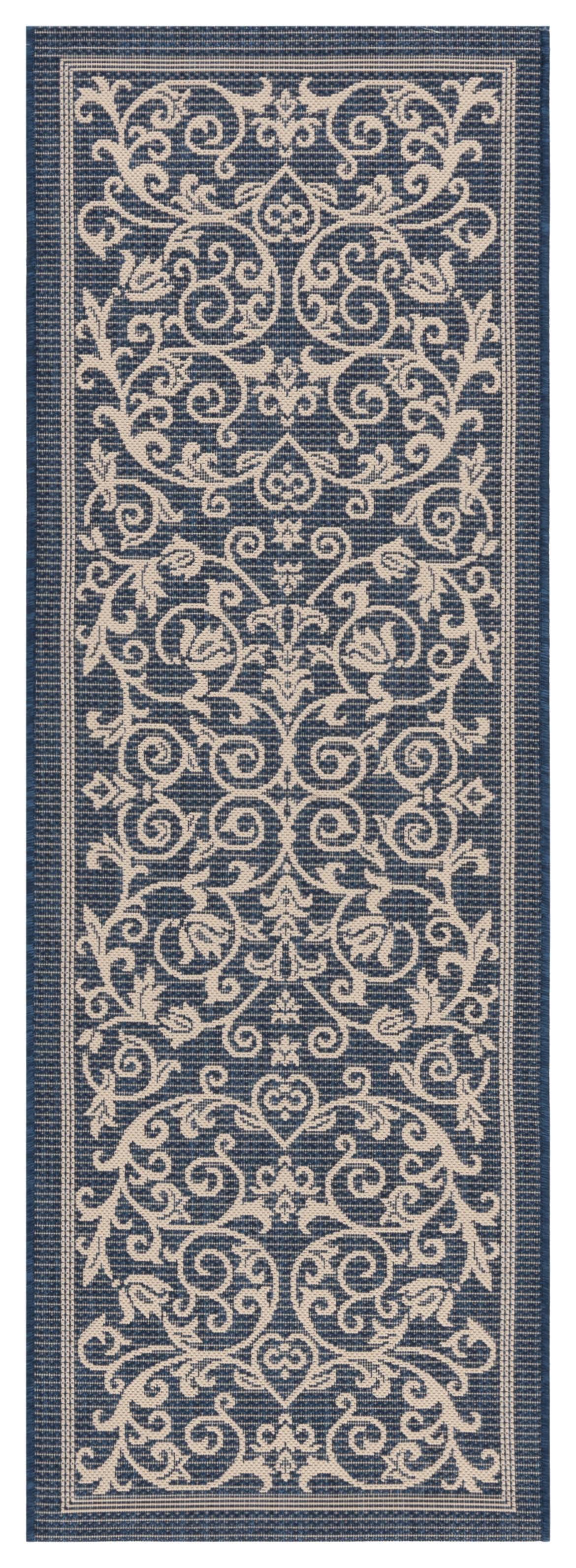 Safavieh Courtyard Nanda Botanical Indoor/Outdoor Runner Rug, Navy/Beige, 2'3" x 10'