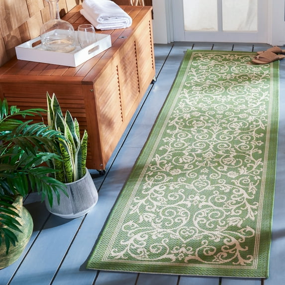 Safavieh Courtyard Nanda Botanical Indoor/Outdoor Runner Rug, Olive/Natural, 2'3" x 10'