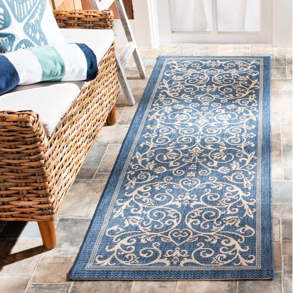 Safavieh Courtyard Nanda Botanical Indoor/Outdoor Runner Rug, Blue/Natural, 2'3" x 12'