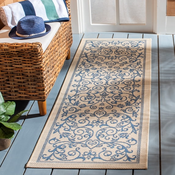 Safavieh Courtyard Nanda Botanical Indoor/Outdoor Runner Rug, Natural/Blue, 2'3" x 12'