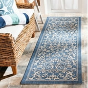 Safavieh Courtyard Nanda Botanical Indoor/Outdoor Runner Rug, Blue/Natural, 2'3" x 14'