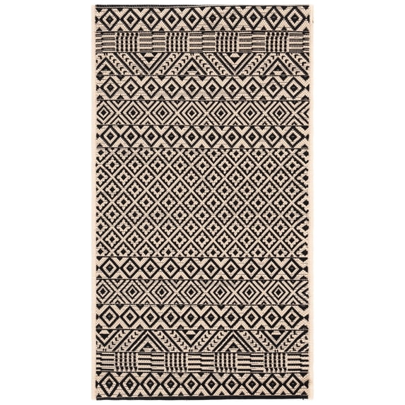 Safavieh Courtyard Rug Collection Traditional Beige/Black Geometric Moroccan Power Loomed Outdoor Rugs 2' x 3', Water-Resistant