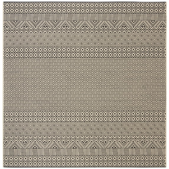 Safavieh Courtyard Naomi Geometric Indoor/Outdoor Area Rug, Beige/Black, 5'3" x 5'3" Square