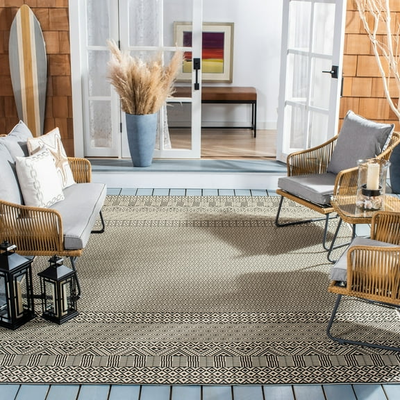 SAFAVIEH Courtyard Naomi Aztec Indoor/Outdoor Area Rug, 8' x 11', Beige/Black