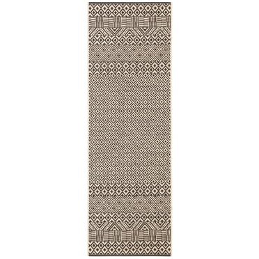 SAFAVIEH Courtyard Naomi Aztec Indoor/Outdoor Runner Rug, 2'3" x 6'7", Beige/Black