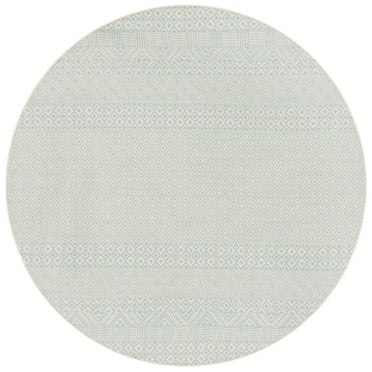 SAFAVIEH Courtyard Naomi Geometric Indoor/Outdoor Area Rug, Beige/Aqua, 4' x 4' Round