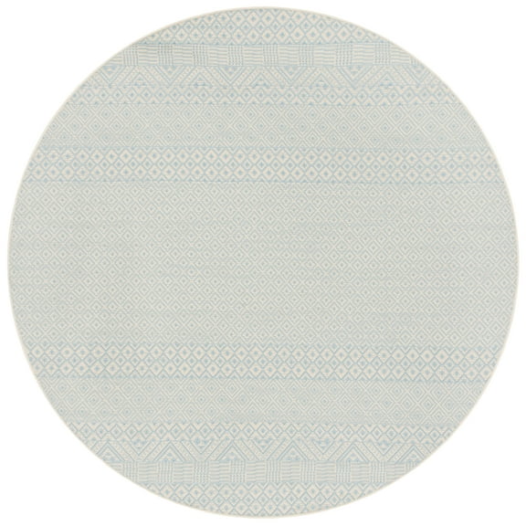 SAFAVIEH Courtyard Naomi Geometric Indoor/Outdoor Area Rug, Beige/Aqua, 4' x 4' Round