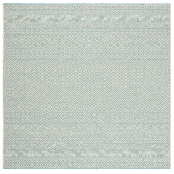 SAFAVIEH Courtyard Naomi Geometric Indoor/Outdoor Area Rug, Beige/Aqua, 4' x 4' Square