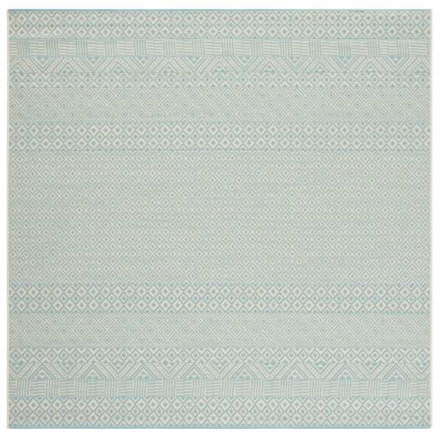 SAFAVIEH Courtyard Naomi Geometric Indoor/Outdoor Area Rug, Beige/Aqua, 5'3" x 5'3" Square