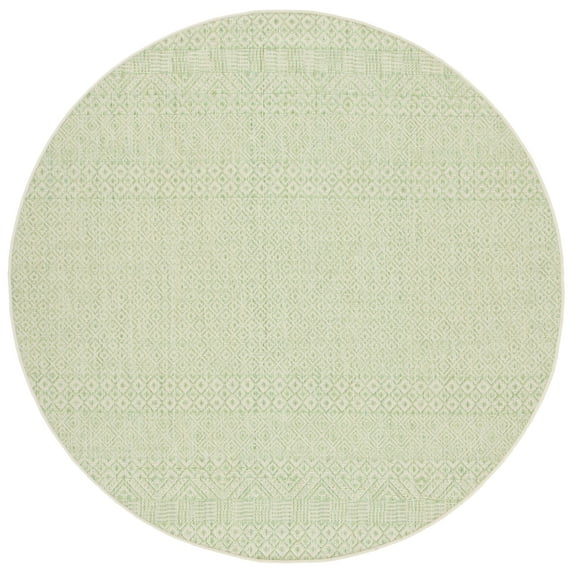 SAFAVIEH Courtyard Naomi Geometric Indoor/Outdoor Area Rug, Beige/Green, 5'3" x 5'3" Round