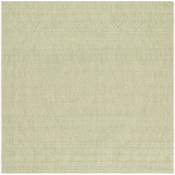 SAFAVIEH Courtyard Naomi Geometric Indoor/Outdoor Area Rug, Beige/Green, 6'7" x 6'7" Square