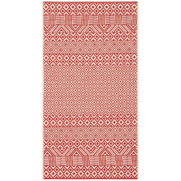 SAFAVIEH Courtyard Naomi Geometric Indoor/Outdoor Area Rug, Beige/Red, 2'7" x 5'