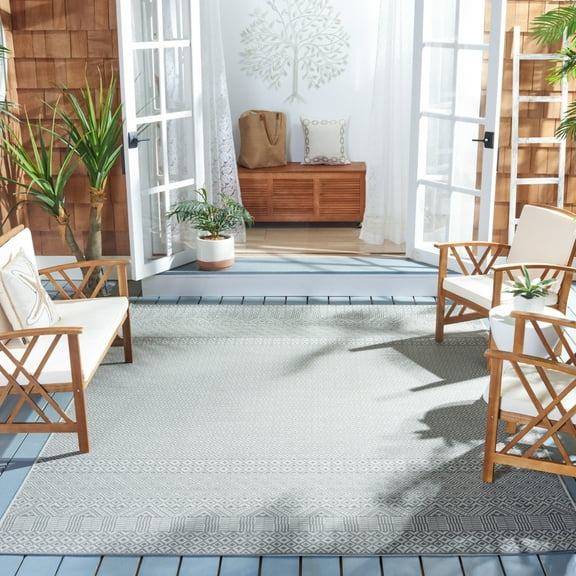 SAFAVIEH Courtyard Naomi Geometric Indoor/Outdoor Area Rug, Brown/Grey, 2' x 3'7"