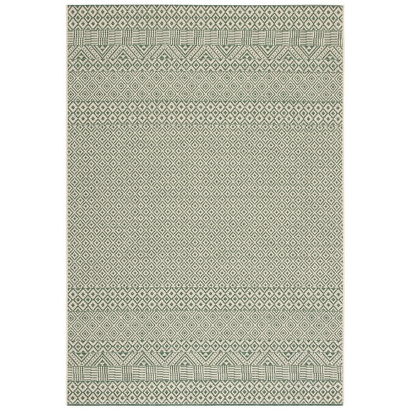 SAFAVIEH Courtyard Naomi Geometric Indoor/Outdoor Area Rug, Dark Green/Beige, 2'7" x 5'