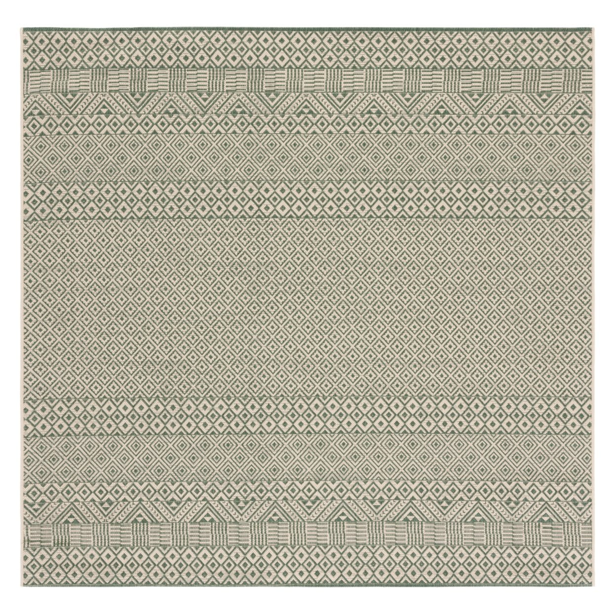 Courtyard Dark Green & Beige Square Synthetic Rug - 6'7" Washable