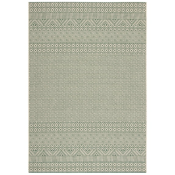 SAFAVIEH Courtyard Naomi Geometric Indoor/Outdoor Area Rug, Dark Green/Beige, 9' x 12'
