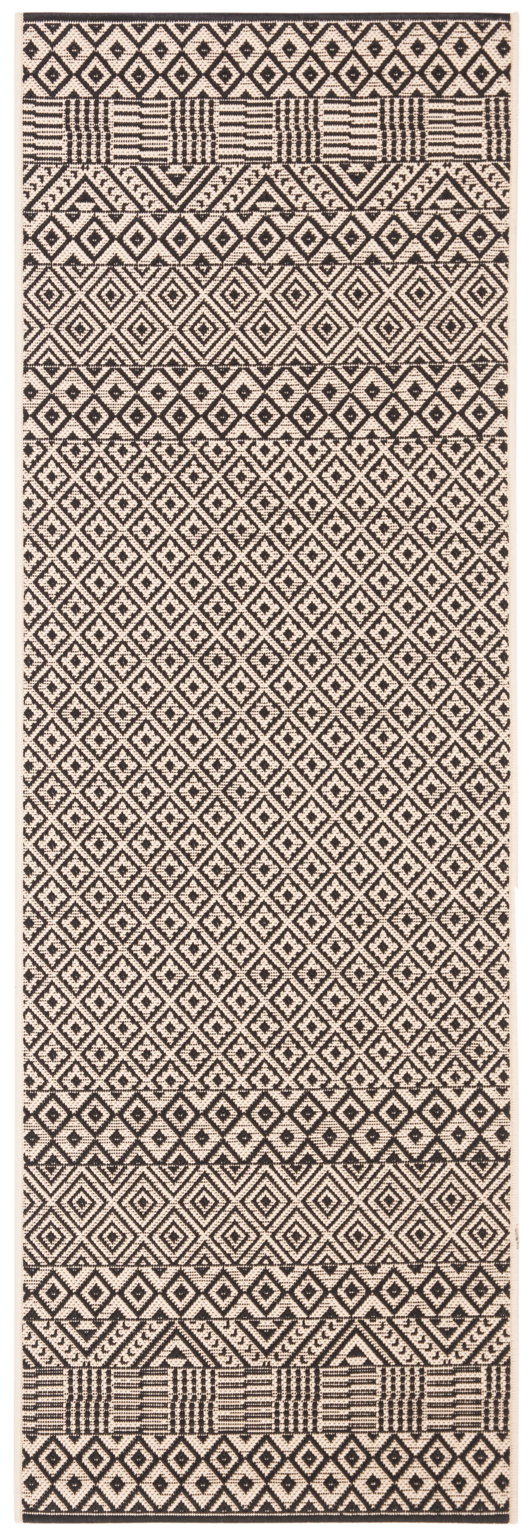 Safavieh Courtyard Naomi Geometric Indoor/Outdoor Runner Rug, Beige/Black, 2'3" x 12'
