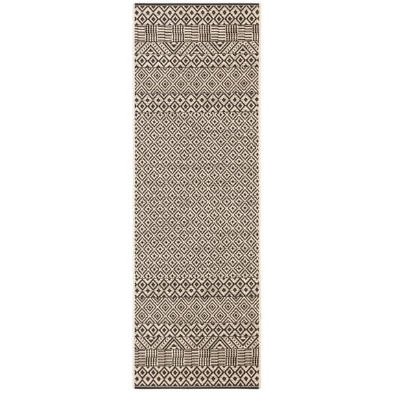 SAFAVIEH Courtyard Naomi Geometric Indoor/Outdoor Runner Rug, Beige/Black, 2'3" x 16'