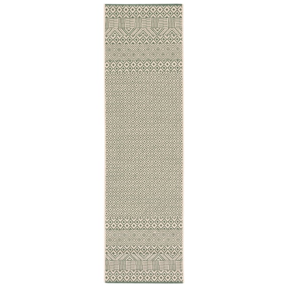 Safavieh Courtyard Naomi Geometric Indoor/Outdoor Runner Rug, Dark Green/Beige, 2'3" x 8'